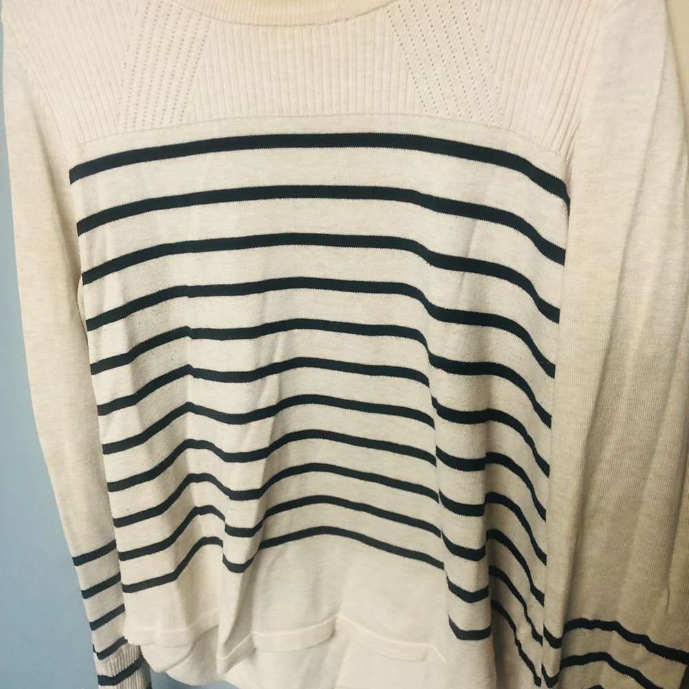 Liz Claiborne Cream and Black Striped Sweater